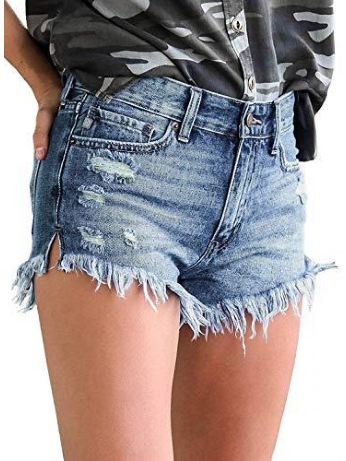 Women's Casual Denim Shorts Frayed Raw Hem Ripped Jeans Shorts 