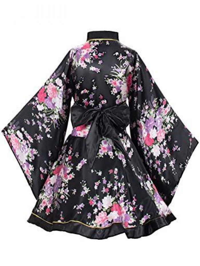 Anime Women's Dance Kimono Robe Fancy Dress Hand Held Silk Folding Fans Tabi Hairstick Socks Set 