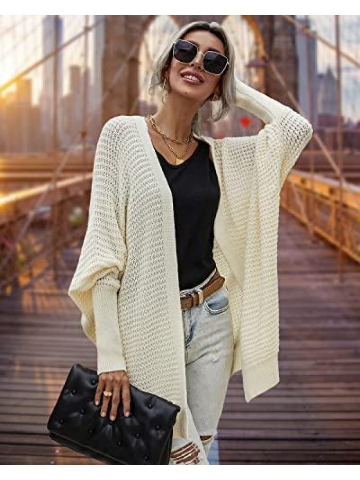 Womens Cardigan Sweaters Oversized Open Front Batwing Long Sleeve Chunky Knit Outwear Coat 