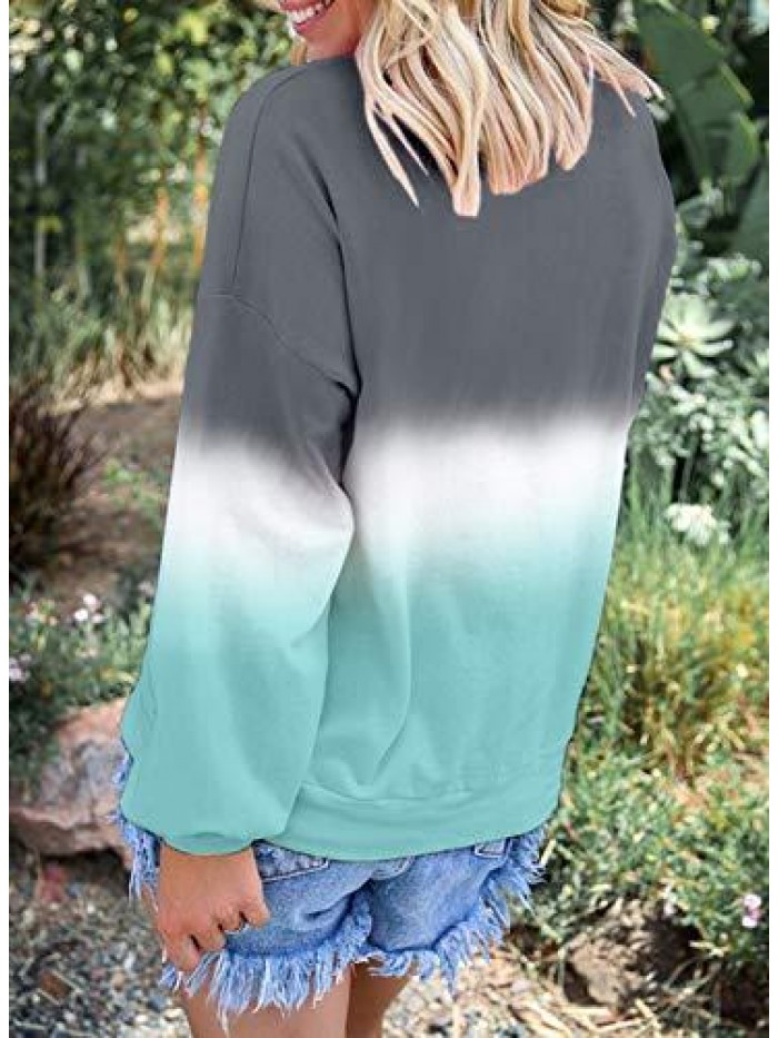 Women Long Sleeve Sweatshirt Colorblock Tie Dye Printed Pullover Tops(S-2XL) 