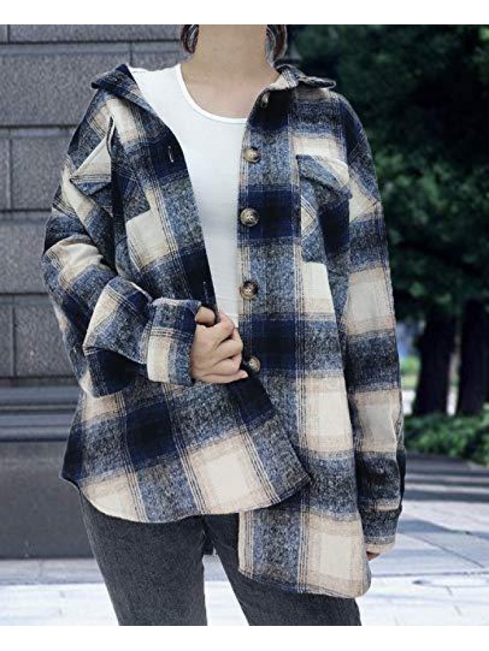 Shacket Womens Oversize Button Down Long Sleeve Wool Plaid Shacket Jacket for spring fall winter 