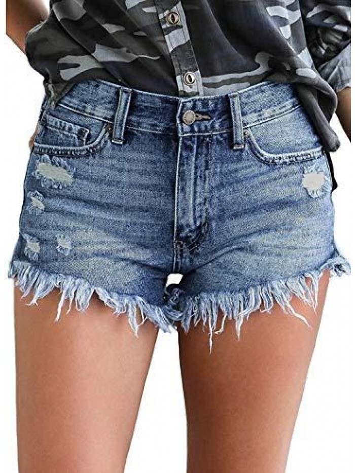 Women's Casual Denim Shorts Frayed Raw Hem Ripped Jeans Shorts 