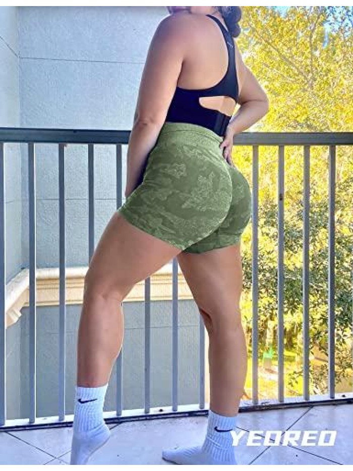 Women Seamless Camo Shorts High Waisted Gym Yoga Workout 