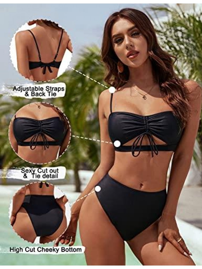 Jelly Womens High Waisted Bikini Sets Sexy Swimsuits Cutout Top with High Leg Cheeky Bottom Two Piece Bathing Suits 