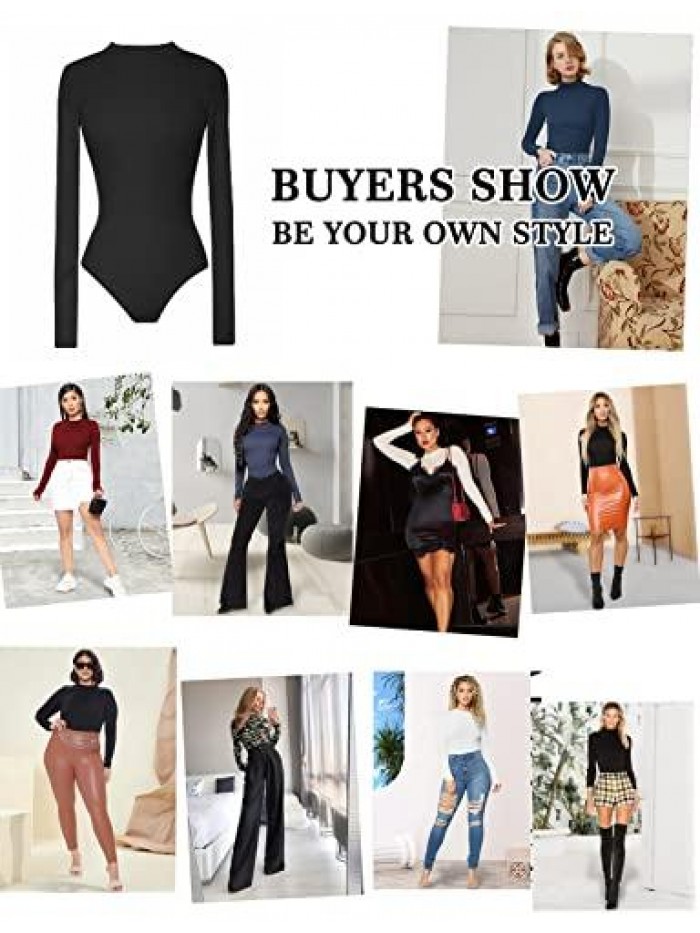 Long Sleeve Bodysuit for Women High Neck Bodysuit Tops for Women Mock Neck Fitted Sexy Bodysuit for Women 