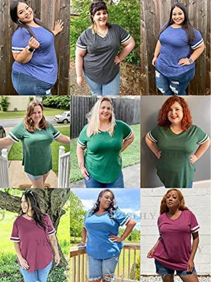 Womens Plus-Size Tops Color Block T Shirts Short Sleeve Tunics XL-4XL 