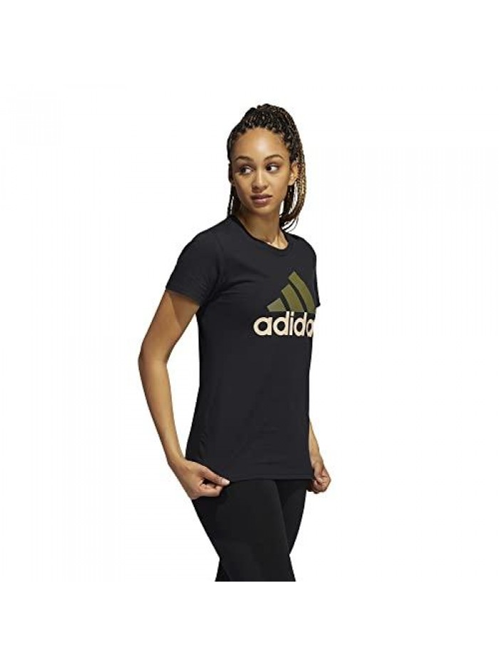 Women's Badge of Sport Tee, Black/Focus Olive/Halo Blush 