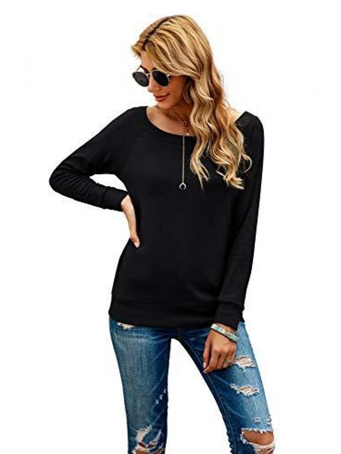 Women's Long Sleeve Boat Neck Off Shoulder Blouse Tops 