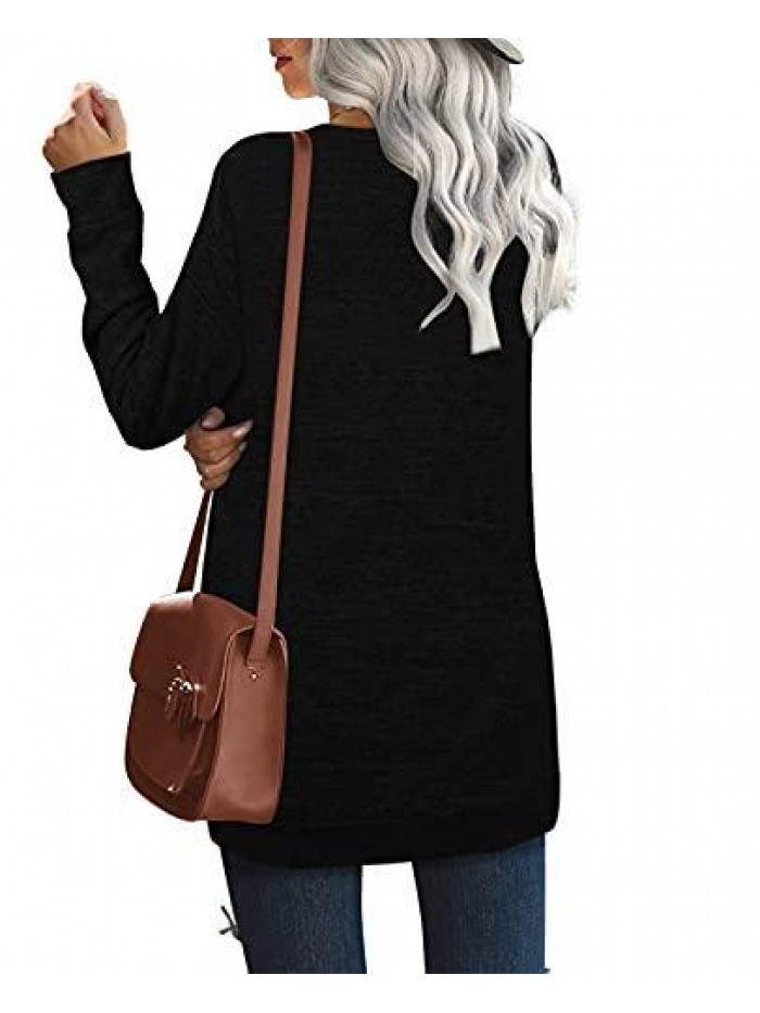 for Women Long Sleeve Crew Neck Plain Fashion Casual Tops 