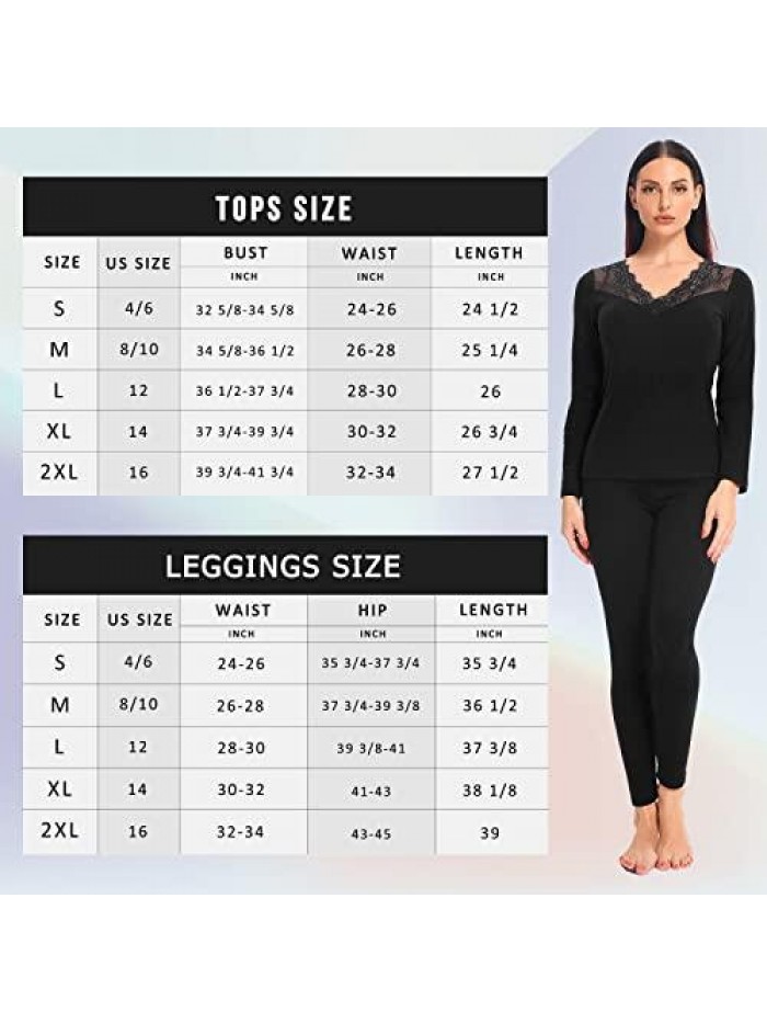 Women's Thermal Underwear Pajamas Set Fleece Lined Long Johns Thermals for Women Base Layer Top & Bottoms Suits 