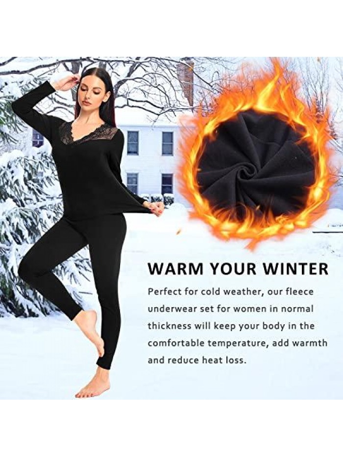 Women's Thermal Underwear Pajamas Set Fleece Lined Long Johns Thermals for Women Base Layer Top & Bottoms Suits 