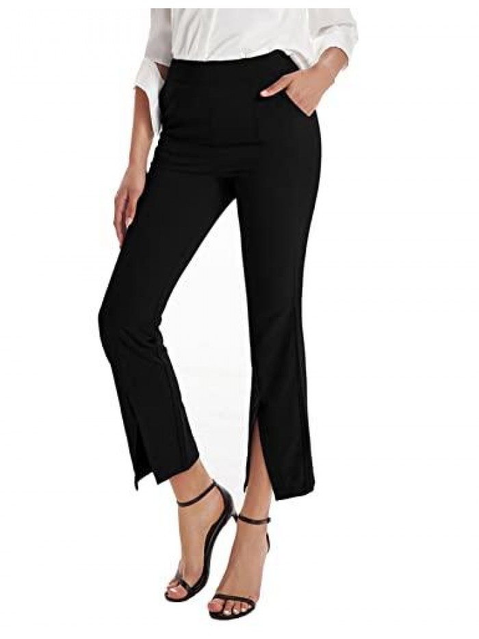 KARIN Women's Split Front Dress Pants Business Casual Work Crop Pants High Waisted Trousers with Pockets 