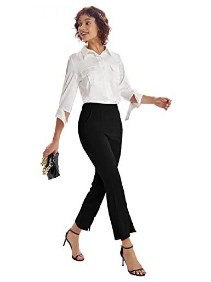 KARIN Women's Split Front Dress Pants Business Casual Work Crop Pants High Waisted Trousers with Pockets 