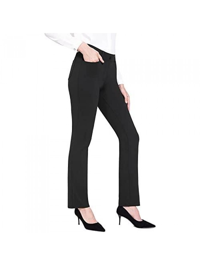 Pants for Women Business Casual Pants Fit Stretchy Work Slacks Straight Leg Belt Loops Bootcut Office Trousers 