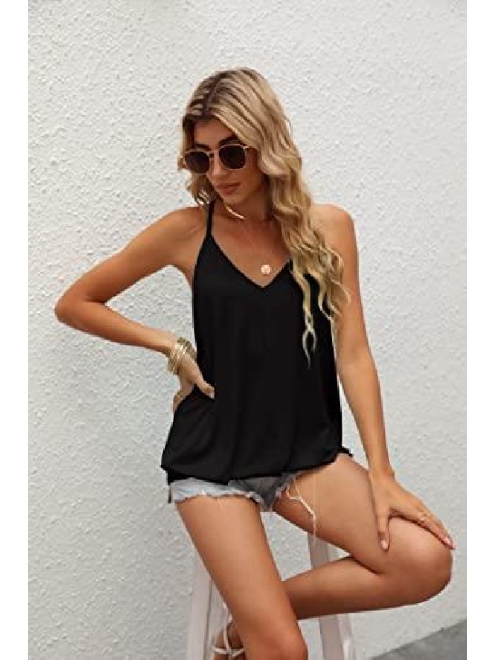 Tank Top for Women V Neck Spaghetti Strap Cami Summer Clothes Loose Tanks 