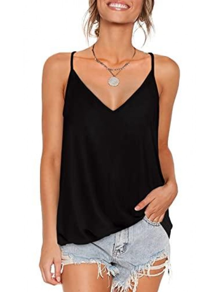 Tank Top for Women V Neck Spaghetti Strap Cami Summer Clothes Loose Tanks 