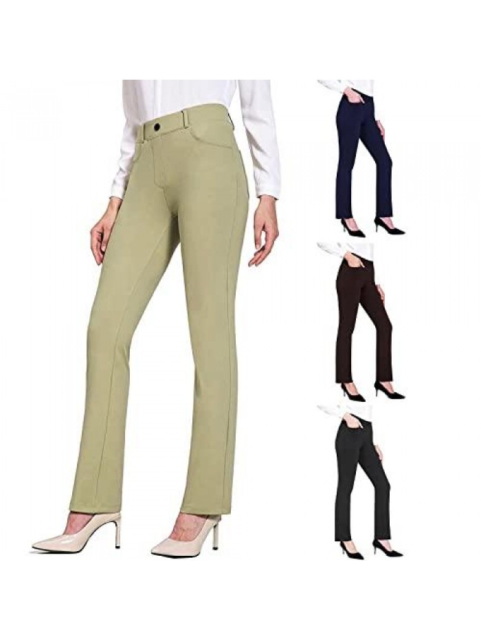 Pants for Women Business Casual Pants Fit Stretchy Work Slacks Straight Leg Belt Loops Bootcut Office Trousers 