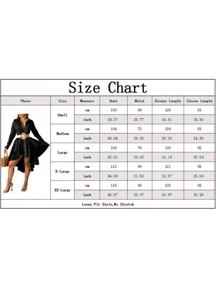 High Low Tops for Women Ruffle Long Sleeve Asymmetrical Irregular Hem Button Down Blouses Tops 