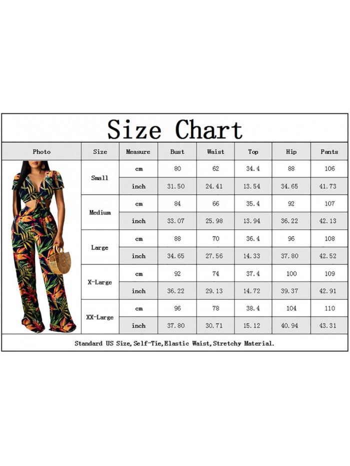 Casual 2 Pieces Sets Floral Crop Tops Wide Leg Pants Jumpsuits 