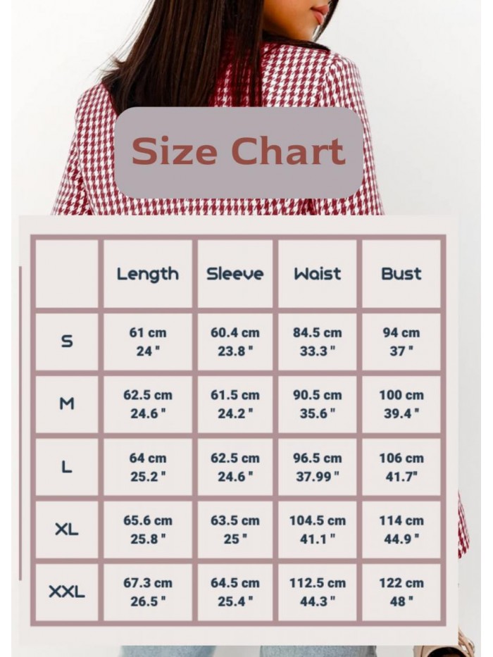 Women's Long Sleeve Plaid Blazers Houndstooth Open Front Lapel Collar Jackets with Pockets 