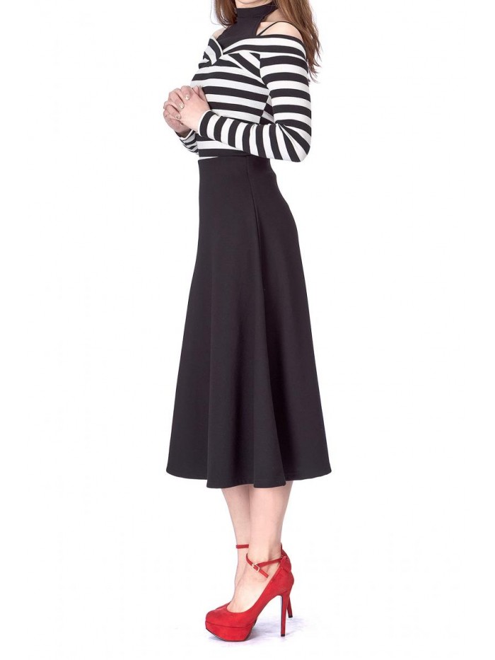 Choice Elastic Waist A-line Flared Long Skirt 