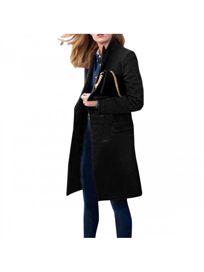 Winter Trench Coats for Women Jackets Lapel Overcoat Casual Outerwear Long Sleeve Double Breasted Woolen Pea Coats 