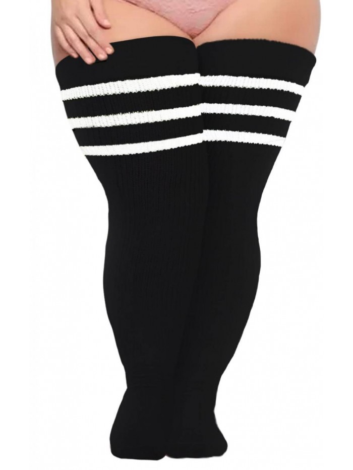 Size Womens Thigh High Socks for Thick Thighs- Extra Long Striped Thick Over the Knee Stockings- Leg Warmer Boot Socks 