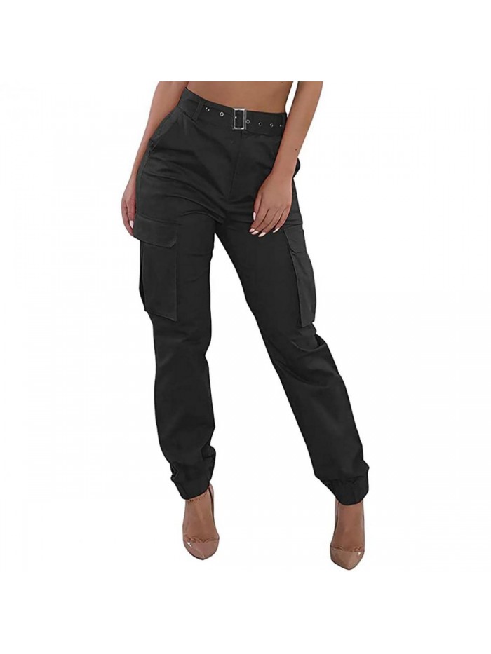 High Waisted Cargo Military Pants with Pockets Outdoors Casual Loose Combat Twill Work Pant Sweatpants Plus Size 