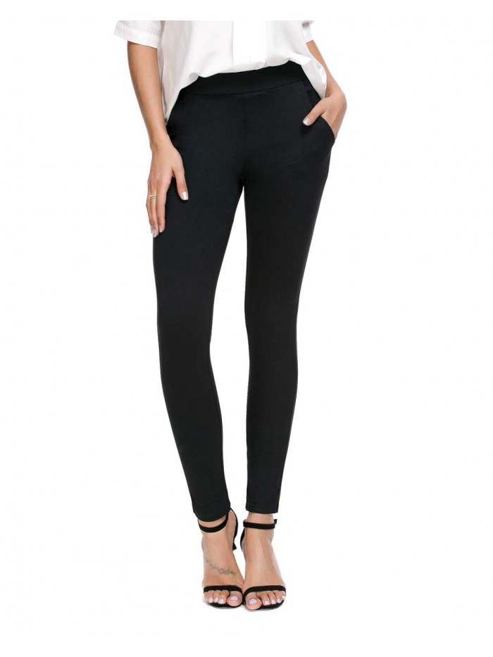 Women's Skinny Leg Work Pull on Slim Stretch Yoga Dress Pants w/Tummy Control 