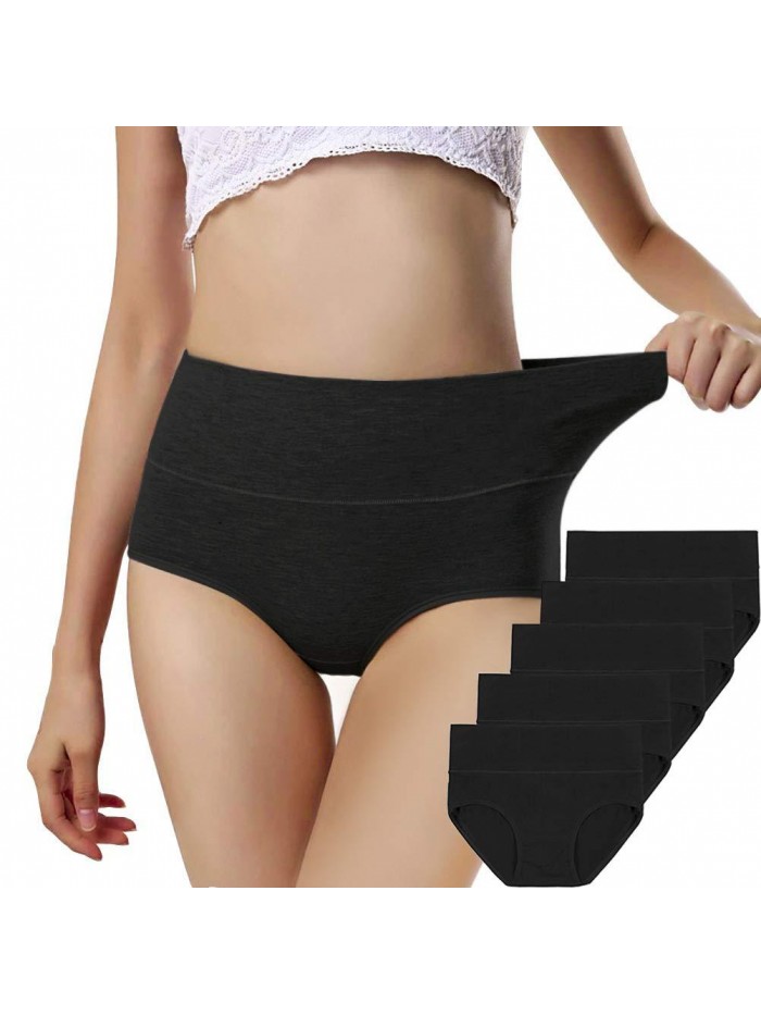 Womens Underwear, Soft Cotton High Waist Breathable Solid Color Briefs Panties for Women 