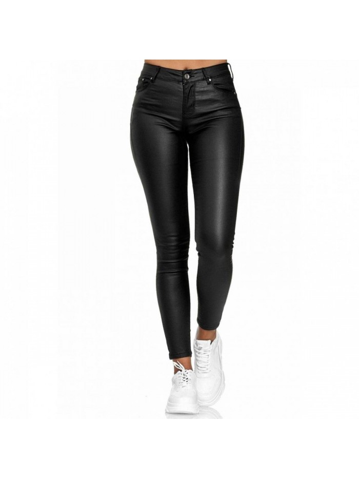 Womens Casual Pu Leather Pencil Pants High Waisted Butt Lift Motorcycle Pants Retro Bomber Flight Trousers Streetwear 