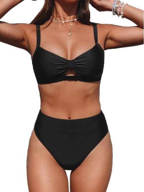 Women Knot Front Bralette and High Waist Bikini Se...