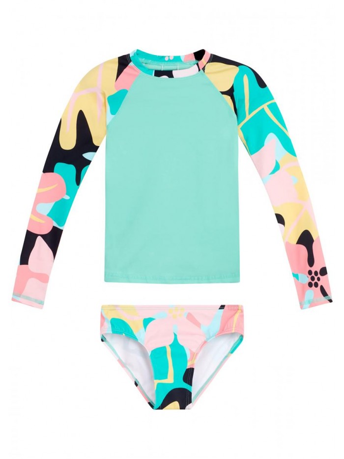 Surf Girls' Long Sleeve Rashguard Two Piece Swim Set 