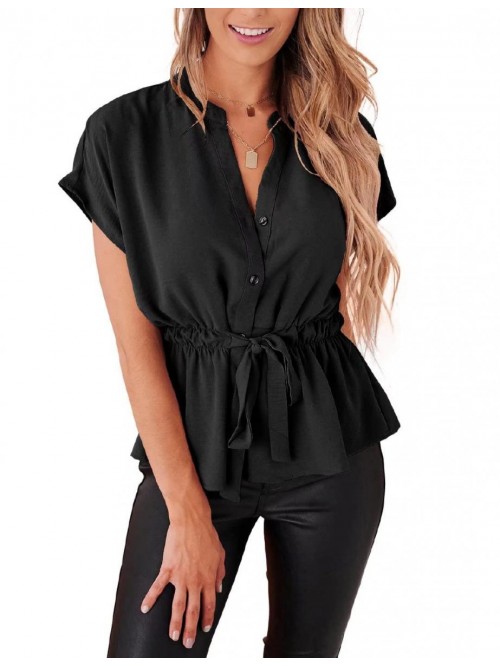 Button Down Blouses Casual Peplum Summer Tops Dres...