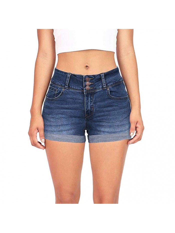 Denim Shorts Summer Mid Waist Rolled Hem Distressed Short Jeans for Women 