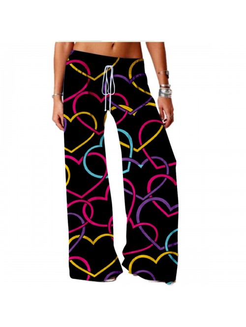 Women's Heart Print Pants Casual Comfy Stretch Wid...