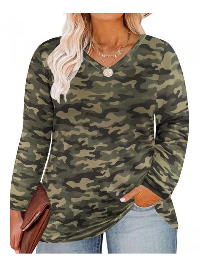 Plus Size Tops for Women Long Sleeve Casual Loose Shirts Oversized Tunic Shirt 