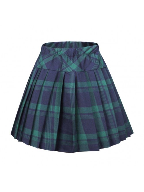 Elastic Waist Plaid Pleated Skirt Tartan Skater Sc...