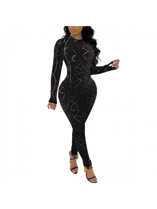 Women's Sexy Bodycon Velvet Jumpsuits Long Sleeve ...