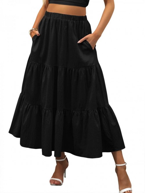 Women’s Summer Boho Elastic Waist Pleated A-Line...