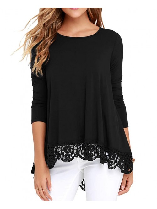 Women's Tops Short Sleeve//Long Sleeve Lace Trim O...