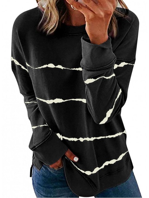 Womens Casual Crewneck Tie Dye Sweatshirt Striped ...