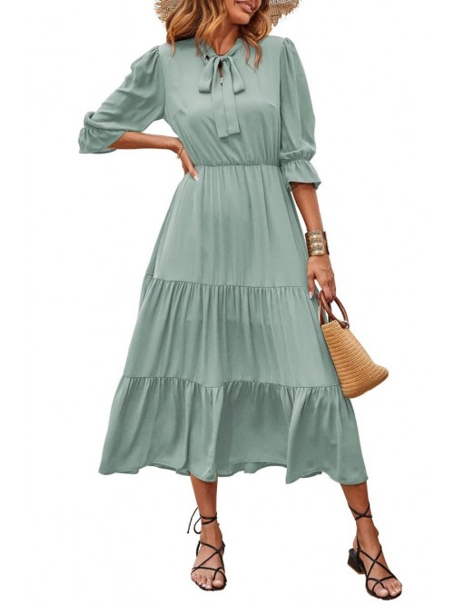 Women Casual Short Sleeve Crew Neck Maxi Dress Sol...