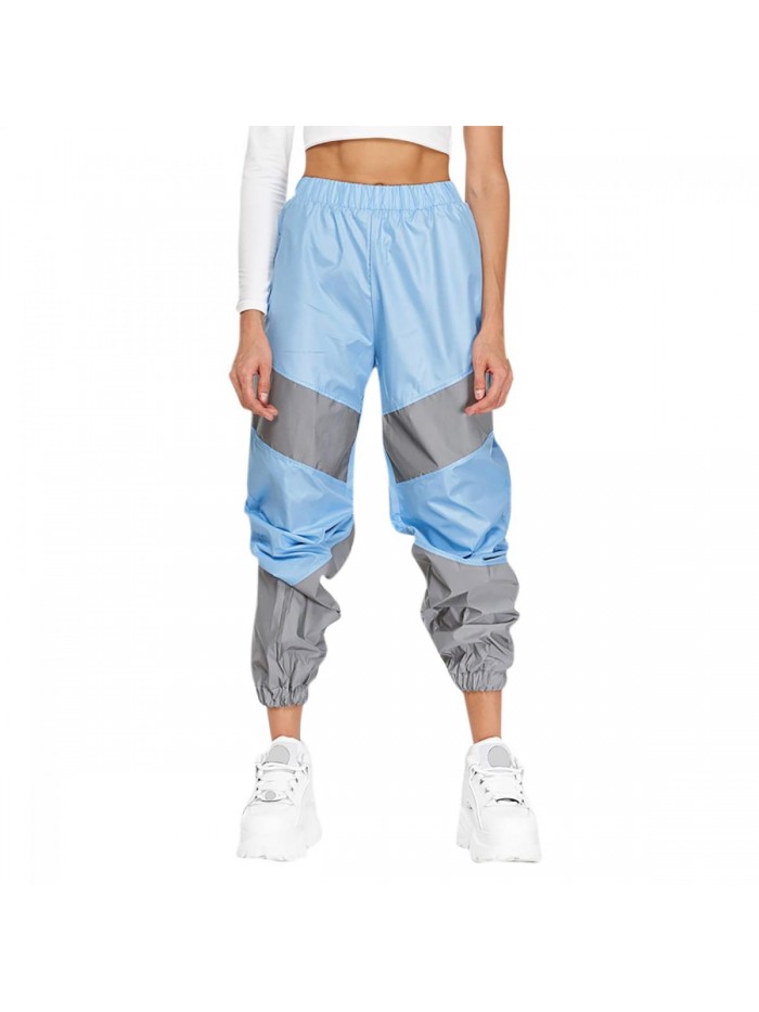 Women's Rave Reflective Pants with Pocket Sport Joggers Pants Track Trouser Sweatpants Party Festival Club Outfit 