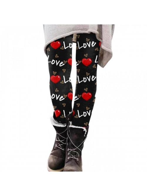 Women Valentine's Day Leggings Romantic Heart Prin...