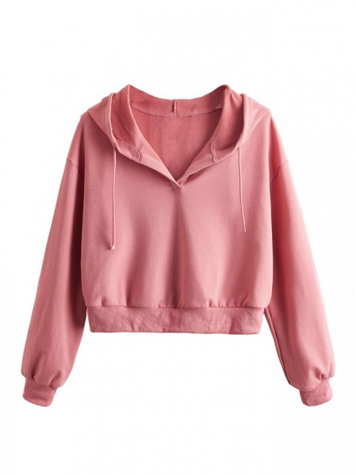 Women's Long Sleeve Drop Shoulder Drawstring Crop ...