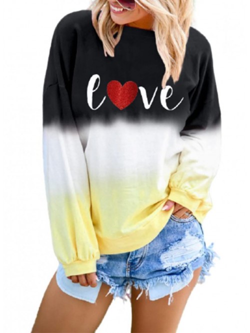 Women's Casual Color Block Tie Dye Crewneck Long S...