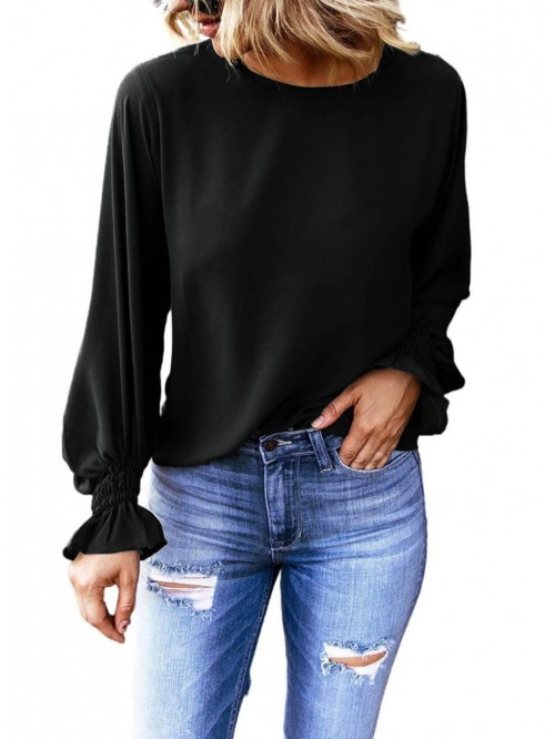 Womens 2022 Spring Long Sleeve Ruffle Bubble Sleev...