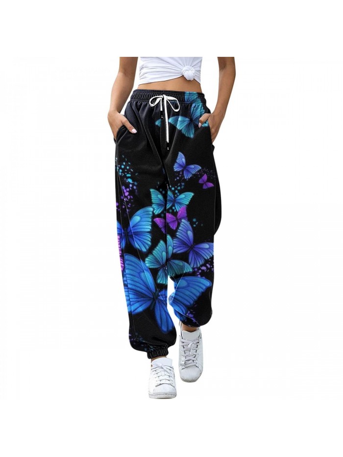 Women's Loose Sweatpants Loose Fit Drawstring Jogger Sweat Pants Workout Running Lounge Trousers 