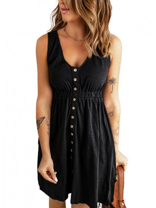 Women's Casual V Neck Sleeveless Button Down Dress...